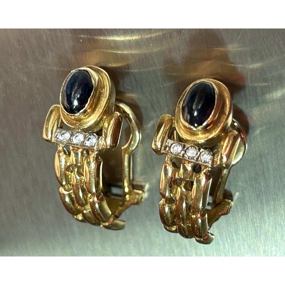 Vintage Al’Oro Greek Jewelry – 14K Yellow Gold Diamond accents clip on earrings